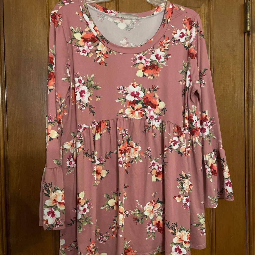 Haptics Pink Floral Long Sleeve‎ Blouse, Size Medium